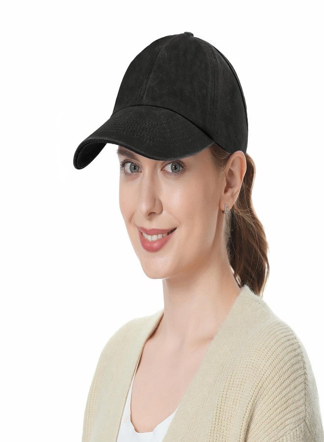 TopTie Backless Washed Cotton Ponytail Cap Messy Bun Curly Hair Baseball Caps-Black - Image 3